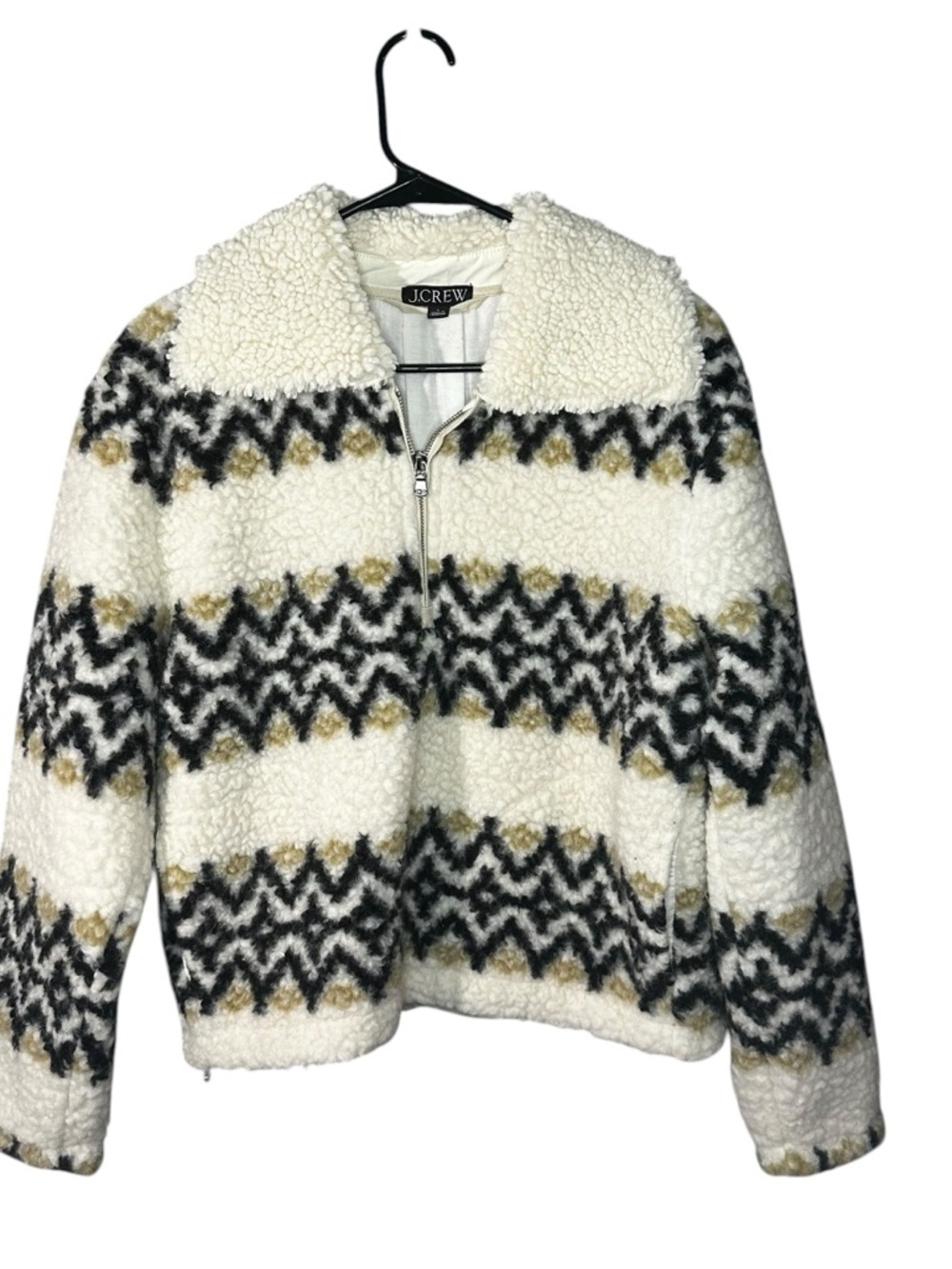 J. Crew Jacquard-print Sherpa half-zip fleece pullover Size Small Style CF278